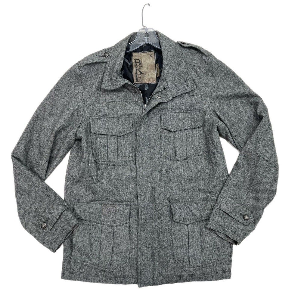 Buckle BKE Jacket Mens Medium Gray Wool Blend Western Cowboy Lined Snap And Zip